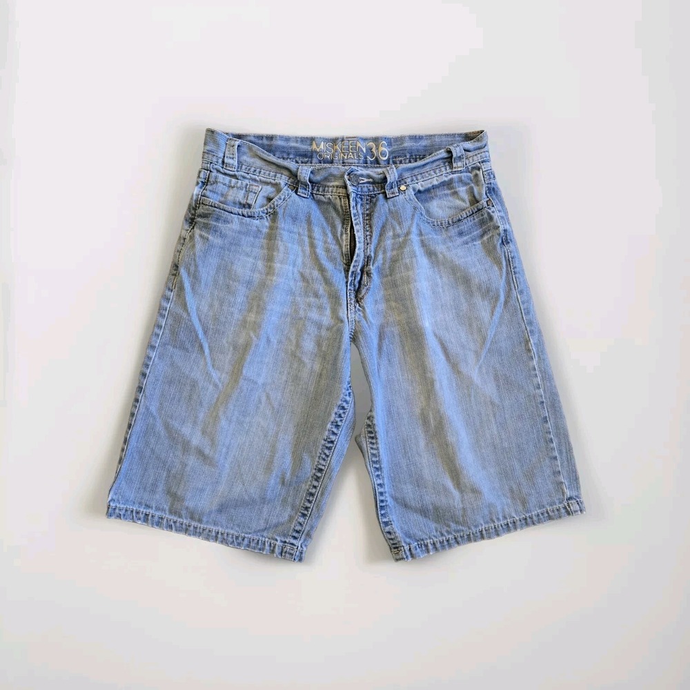 Vtg Y2K 90s Miskeen Baggy Jean Shorts Jorts Skate 36 Cyber Mall Goth Wide Leg